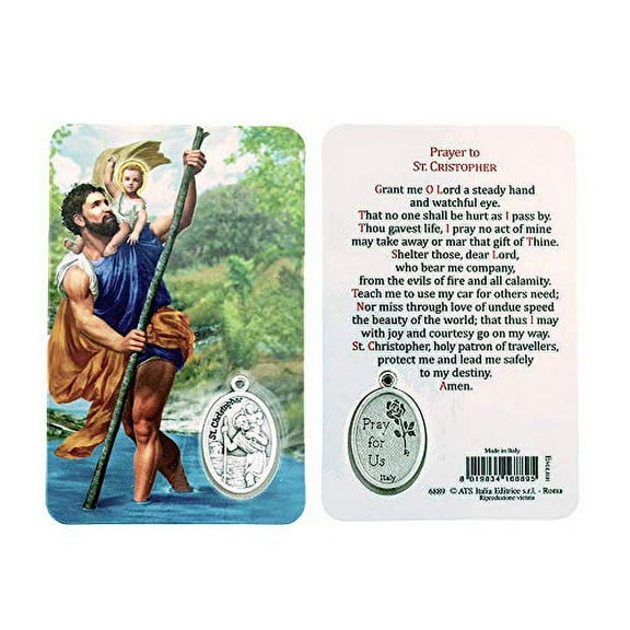 Holy Figure Prayer Card with Medal | Saint Prayer and Medal | 8 Figures (St. Christopher)