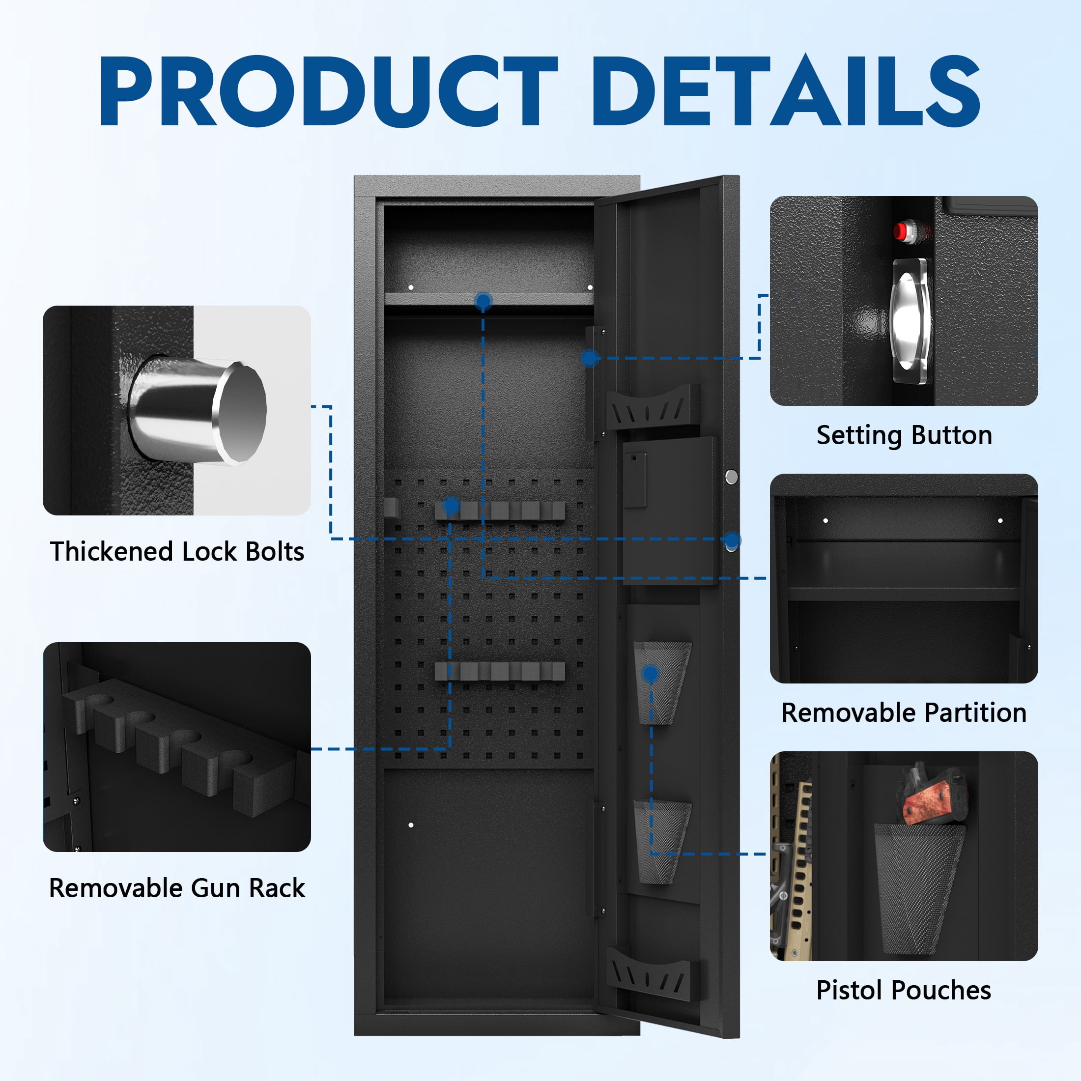 Sapital 10-12 Biometric Rifle Safe, Large Gun Cabinet with Independent Storage and Quick Access Fingerprint Lock