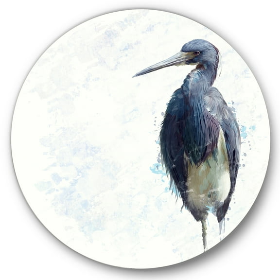 Designart 'Tricolored Heron Bird On White' Farmhouse Circle Metal Wall Art 36x36 - Disc of 36