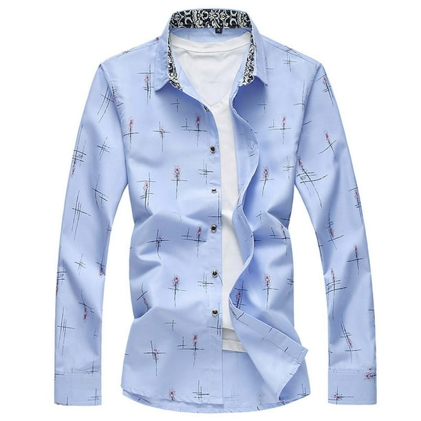 Blusa y camisa formal de manga larga con cuello vuelto para hombre, camisa con estampado a color, blusa de manga larga con cuello vuelto, blusa para hombre