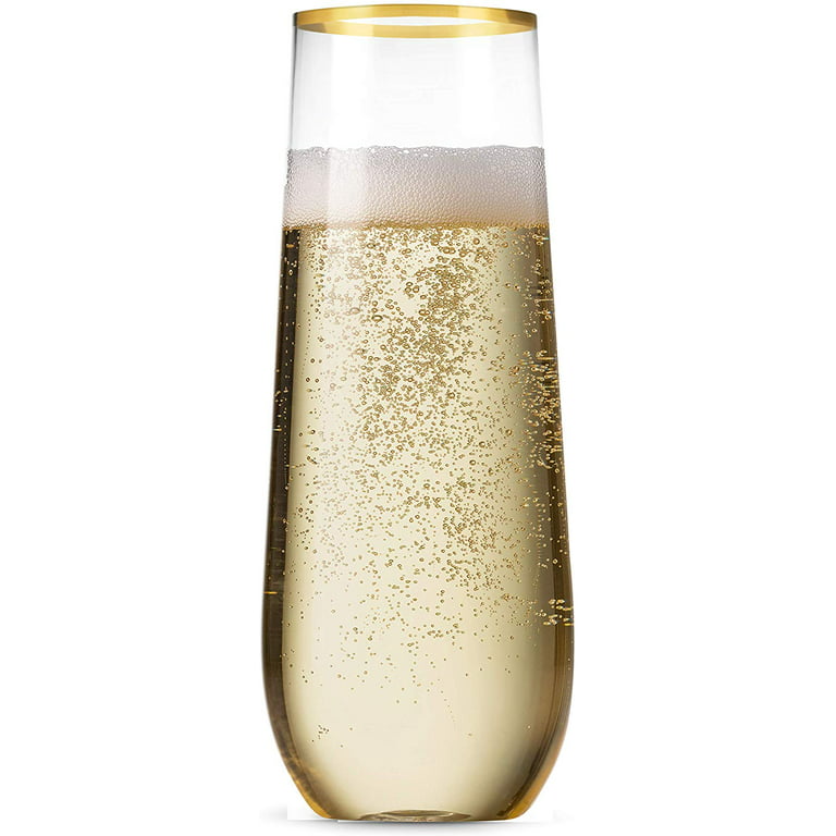 24pk Stemless Plastic Champagne Flutes - 9 Oz, Clear Plastic Wine Glasses, Shatterproof Mimosa Bar Supplies, Disposable Cocktail Glasses