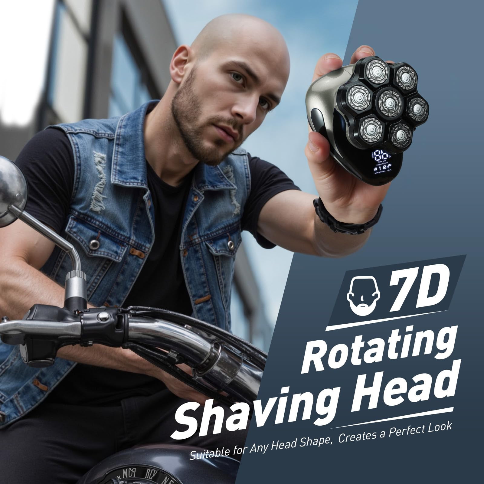 Nogroa Head Shavers for Men, 7D Bald Head Shaver, Magnetic Detachable Electric Razor, IPX6 Waterproof Wet/Dry Hair Beard Trimmer, Grooming Shaving Kit with LED Display & USB-C Charging, Grey