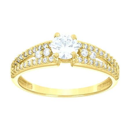 14k 14kt Gold Womens Two-Tone Cz Center White Stone Wedding Engagement Band Ring