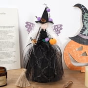 Halloween Witch Tree Topper Decoration, Crashing Witch into Tree Halloween Decoration, Black Witch with Spider Web Dress, Witch Hat and Witch Broom Halloween Ornament for Home Decor