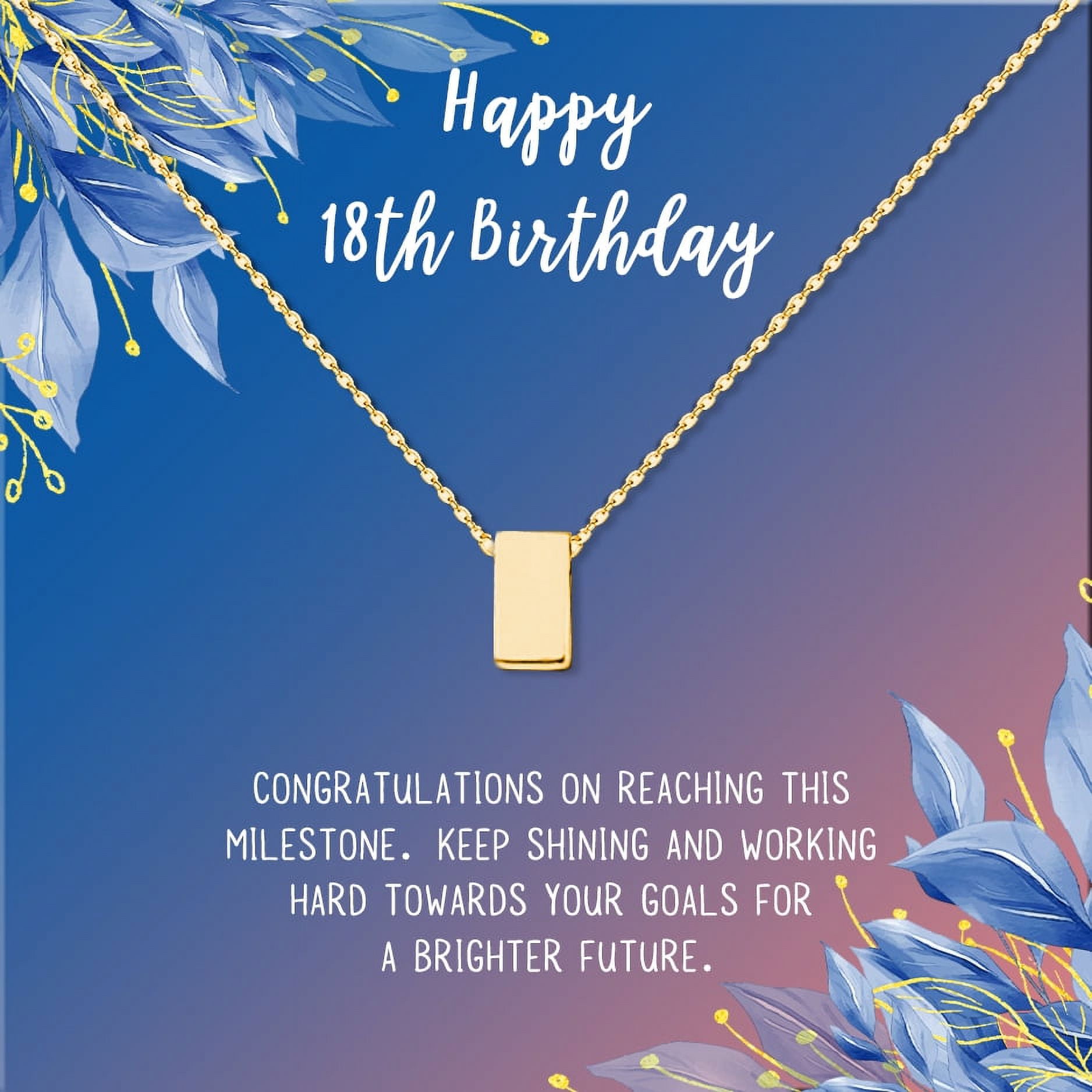 Anavia Happy 18th Birthday Gifts Stainless Steel Fashion Necklace Birthday Card Jewelry Gift for Girl, Birthday Gift for Daughter-[Gold Cube, Blue-Orange Gift Card]