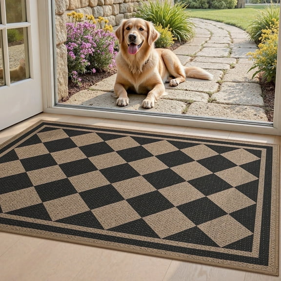 VUNATE Doormat for Inside 20"x32" Entryway Rugs Non Slip Absorbent Welcome Mat Easy Jute Dirt Trapper Low-Profile Door Rug for Entryway Indoor Entry Mat Washable Indoor Doormat Black
