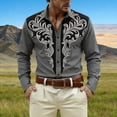 thumbnail image 2 of Mens Shirts Western Cowboys Printed Long Sleeve Button Lapel Top Casual Carnival Theme Classic Comfortable Shirt for Men Grey M, 2 of 4