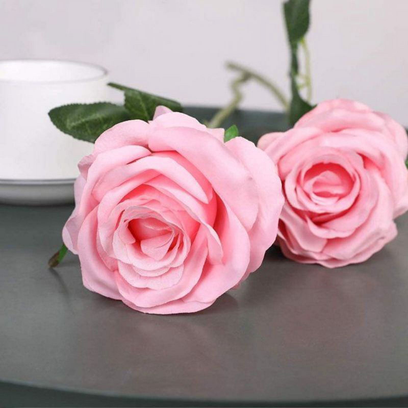Morttic 24Pcs Fake Roses, Big Flower Head Pink Roses Artificial Flowers with Stems for Wedding Decorations, Fake Roses Bouquet for DIY Home Party Decor