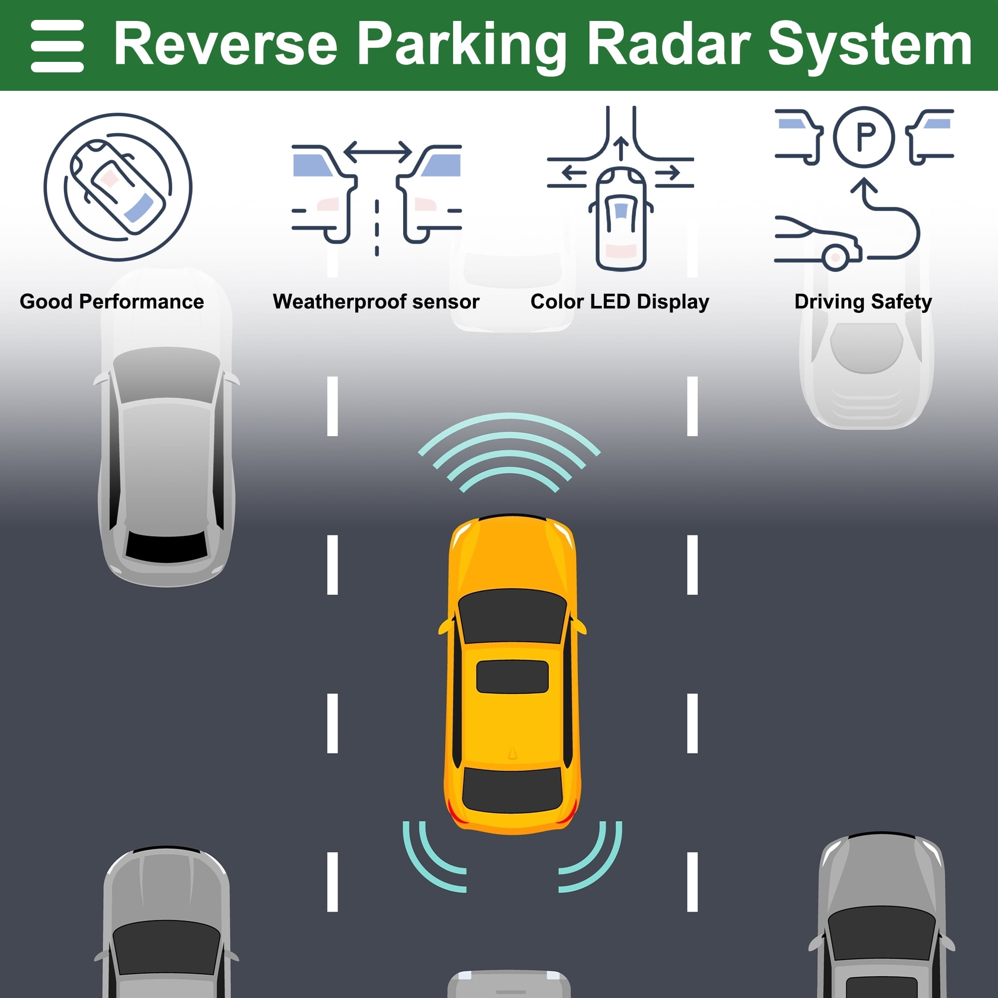 Unique Bargains Auto Vehicle Backup Radar System Sensors Alarm Reminder Silver