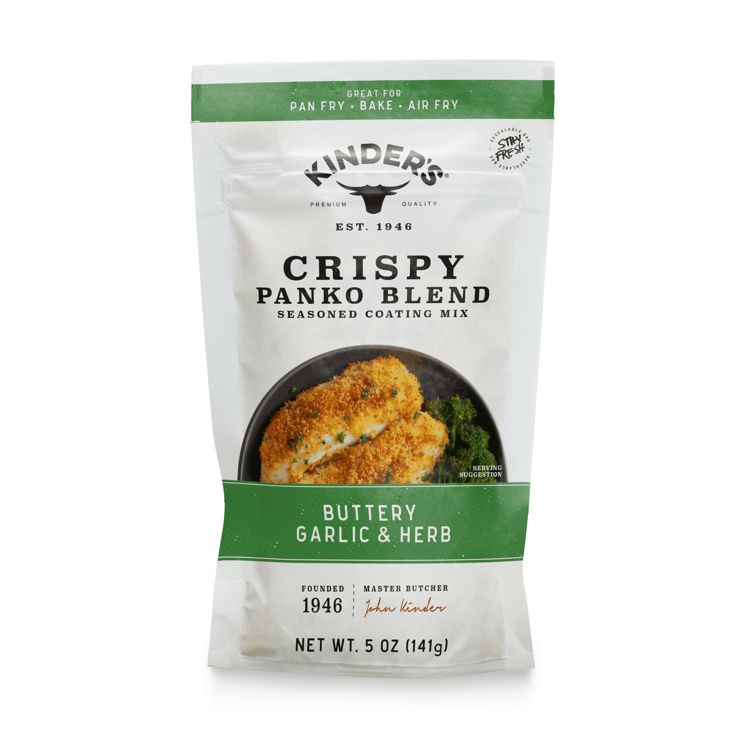 (3 pack) Kinder's Buttery Garlic & Herb Seasoned Panko Bread Crumb Coating Mix, 5 oz Pouch