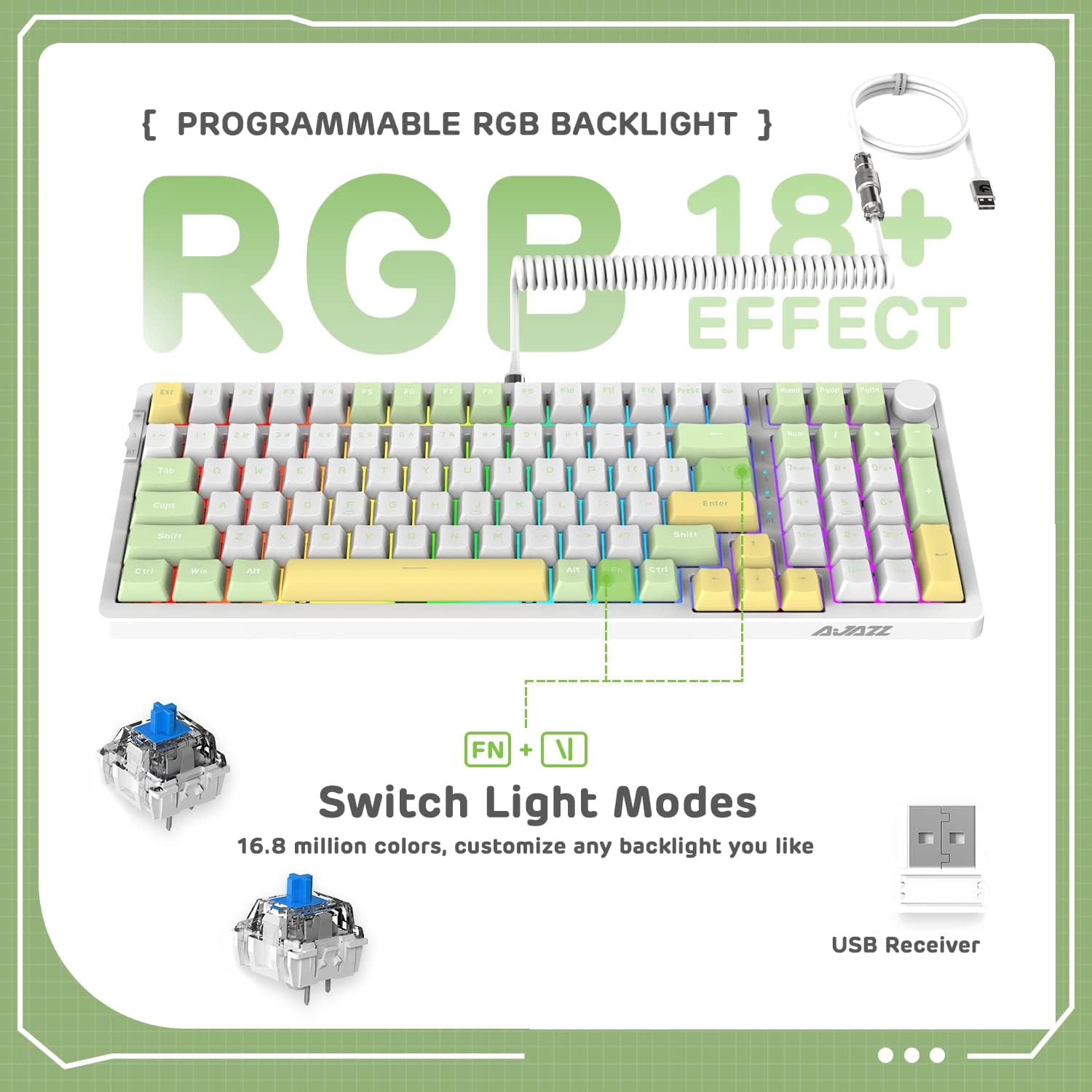AK992 Gasket Wireless Mechanical Keyboard,2.4G/BT5.0/Wired,MDA PBT Keycaps,Blue Switch RGB Hot Swap
