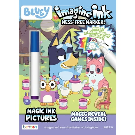 Bluey Imagine Ink Coloring Book with Mess Free Marker, 10 Pages, Paperback