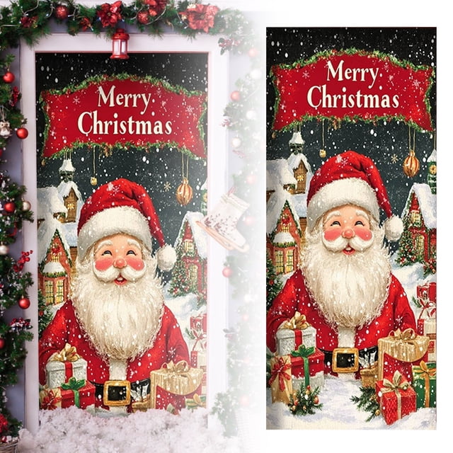Event & Party Door Banner for Holiday Party Festive Home Entrance Wall Hanging with Merry Xmas Greetings