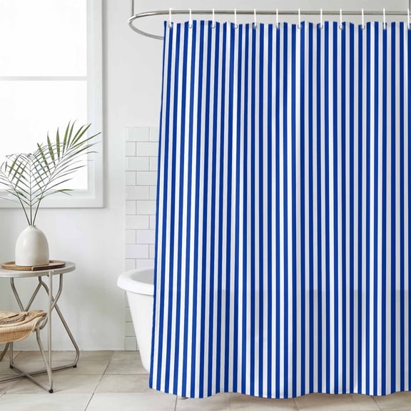 Navy Blue Stripe Waterproof Fabric Shower Curtain,Modern White Vertical Striped Geometric Waterproof Fabric Shower Curtain for Bathroom Curtains Bathtubs Shower Curtains with 12 Hooks Standard 72x72
