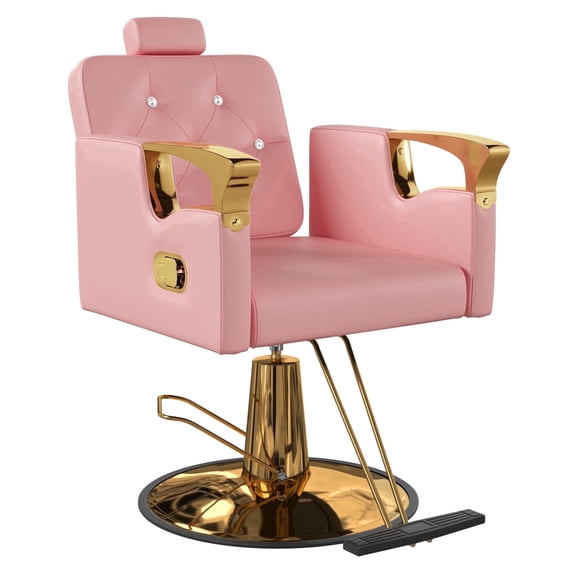 KIGOTY 360° Swivel Barber Chair, Reclining Salon Chair for Barbershop, Height Adjustable Hair Chairs, All Purpose Styling Chair with Hydraulic Pump, Spa Equipment, Pink Gold