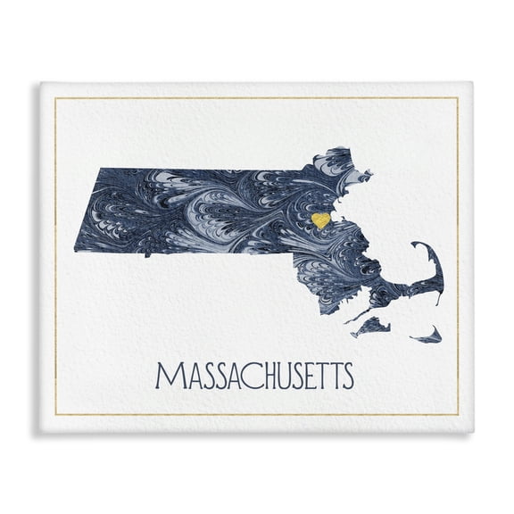 Stupell Industries Rustic Lodge Massachusetts Minimal Blue Marbled Paper Silhouette Canvas Art, 30 x 24, by Lil' Rue