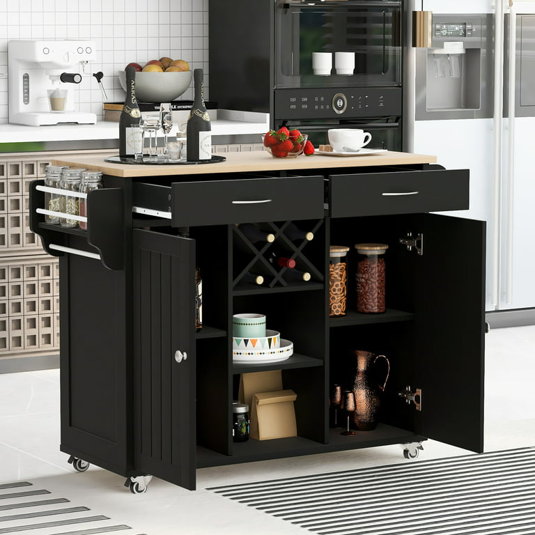 Mobile Kitchen Island Cart With Drawers