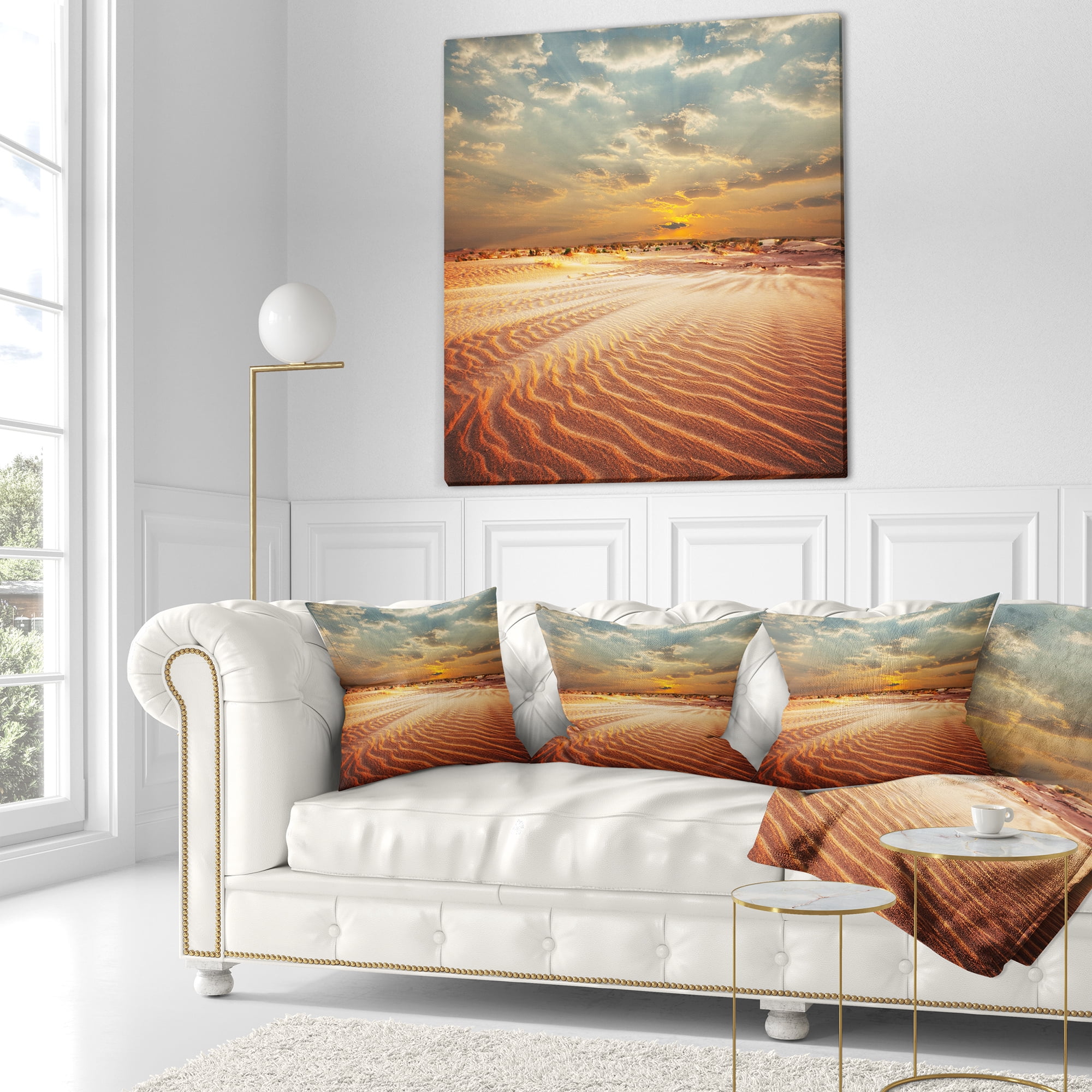 Designart Red Desert under Blue Cloudy Skies - Modern Landscape Printed Throw Pillow - 16x16