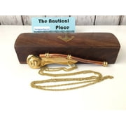 Brass / Copper Boatswain Whistle w Chain & Box - Bosun Call Pipe - Navy Captain - Old Vintage Style - Nautical Maritime