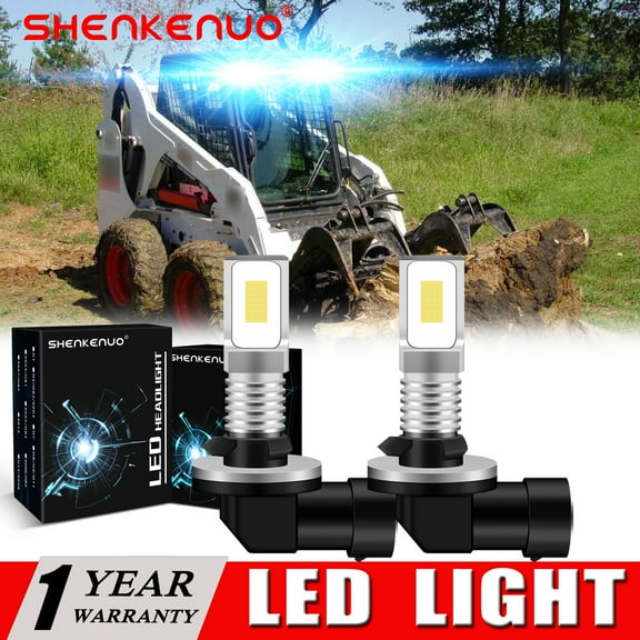 SHENKENUO US Seller 2 LED Headlight Bulbs for Bobcat Skid Steer T180, T190, T200, T250,8000K Ice Blue,Pack of 2,C13