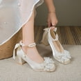 thumbnail image 2 of SCHUHLAND Elegant Pearl Ankle Strap Pumps, Women's Satin Square Toe High Heels for Party & Wedding, Crystal Buckle Mary Janes, 2 of 16
