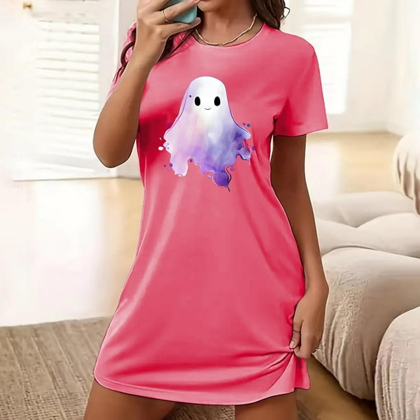 Camisón corto de talla grande para mujer, camisón de manga corta con estampado de pecho a la moda, camisón para mujer