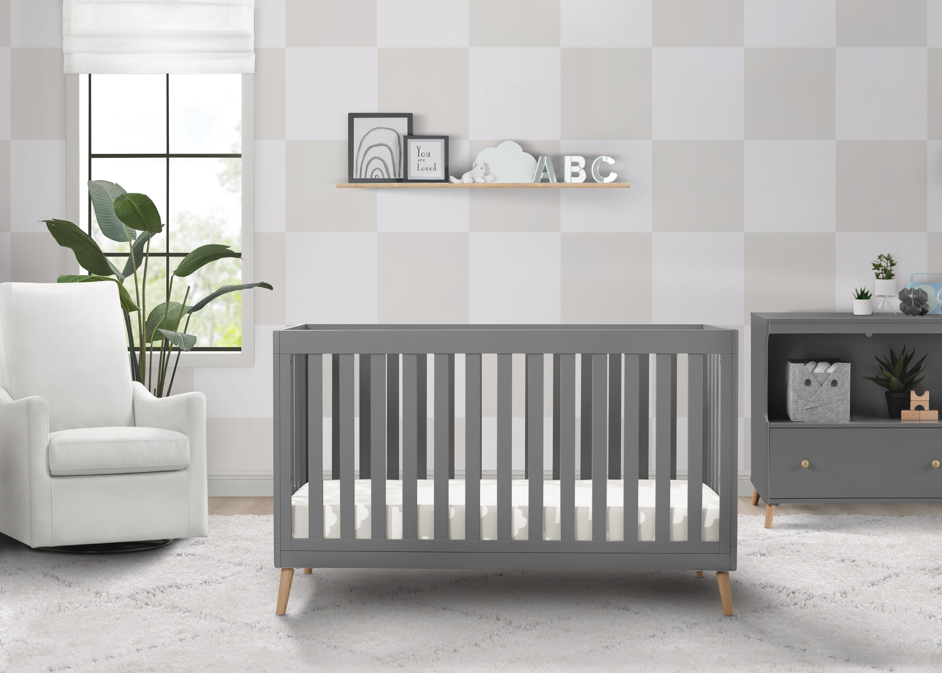 Delta Children Essex 4-in-1 Convertible Baby Crib, Grey/Natural Legs
