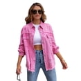 thumbnail image 2 of LYMAYTER Women Loose Outerwear Solid Color Long Sleeve Denim Jacket for S-2XL Washed Raw Edge Jeans Jacket With Pockets, 2 of 8