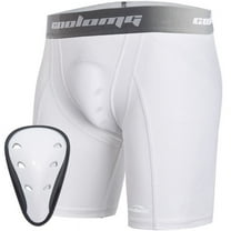 COOLOMG Youth Boys Compression Shorts with Protective Cup Sliding Underwear for Baseball Football Lacrosse Hockey