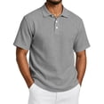 thumbnail image 2 of Dwelliawo Dress Capri Polo Shirts Men Breeze Short Sleeve Textured Work Golf Shirt Summer Casual Performance Collared Tshirts Gray L, 2 of 5