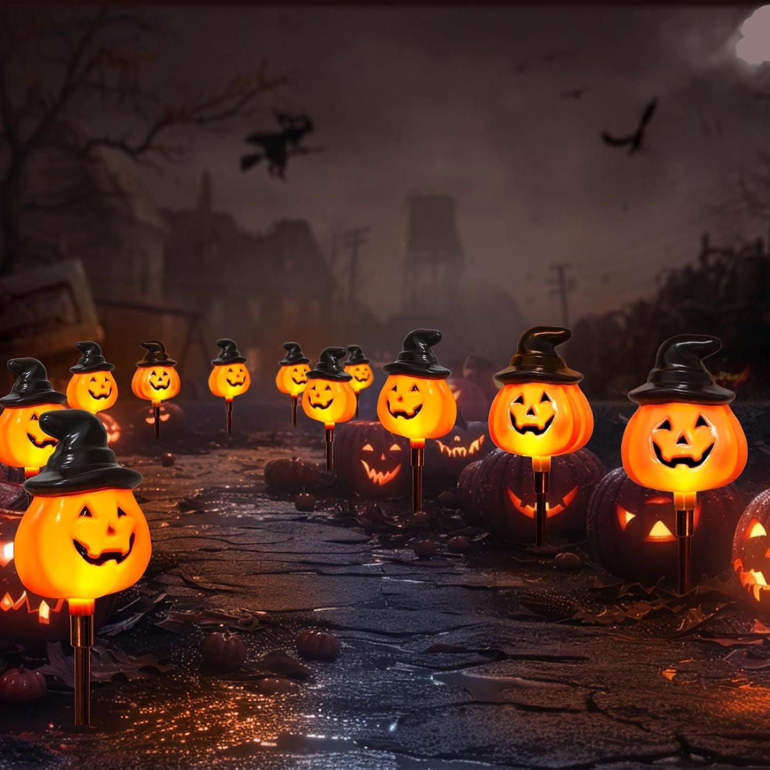 Solar Powered Jack-O-Lantern String Lights 8 Modes for Halloween Outdoor Decor