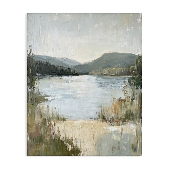 Stupell Industries Coastal Abstract Lake Shore & Mountains Canvas Art, 16 x 20, by Petals Prints Design