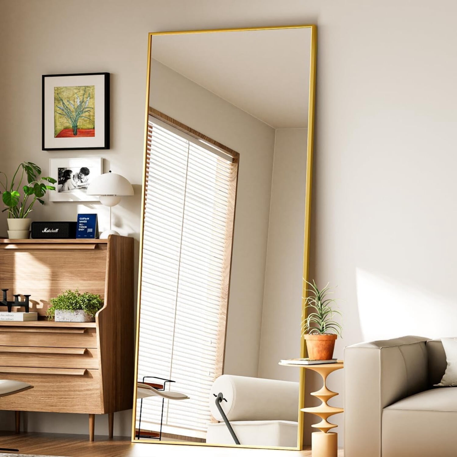 Easy4Home 65"x24" Rectangular Full Length Mirror Freestading Full Body Floor Mirror, Black