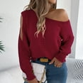 thumbnail image 5 of Uoodti Womens Long Sleeve Off The Shoulder Sexy Sweater Oversized Crochet Pullover Casual Loose Hollow Gift Out Knit Fall Sweate rs Tops, 5 of 7
