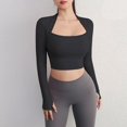 thumbnail image 5 of Camiseta deportiva con cojín en el pecho para mujer, camisas de manga larga Pra Speed Up, ropa corta elegante para danza y Yoga, cinturilla pequeña para gimnasio, 5 of 5