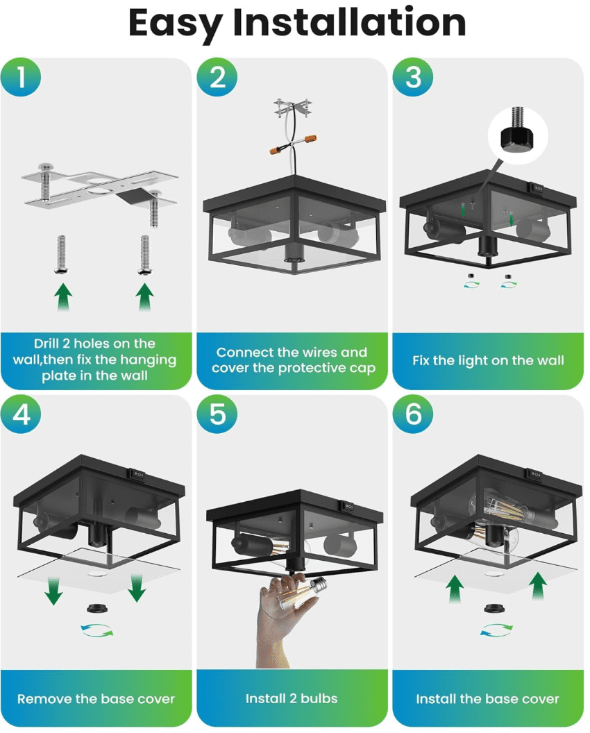Outdoor Ceiling Light with Motion Sensor, Flush Mount Porch Light, Exterior Light Fixture with Clear Glass, Dusk to Dawn 2-Light Fixture for Patio,Porch (8.5 in)