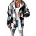 thumbnail image 2 of Women'S Casual Jacket Plaid Long Sleeve Shacket Fleece Lined Hooded Jackets Warm Coat Black 5XL, 2 of 9