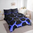 thumbnail image 3 of Manfei Geometric Honeycomb Twin Bedding Sets 7pcs for Boys, Black Blue Bedding Comforter Set, Neon Gradient Hexagon Sheet Sets, Super Cozy Room Decor, 3 of 8