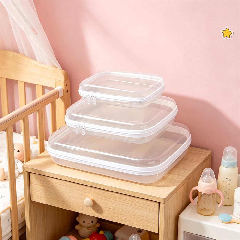 3PCS Clear Zipper Pouches,Hard Zipper Case,Plastic Toiletries Bag,Portable Item Storage Box for Travelling and Holiday