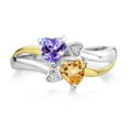 thumbnail image 2 of Gem Stone King 925 Silver and 10K Yellow Gold Blue Tanzanite and Yellow Citrine and White Lab Grown Diamond Ring for Women (0.98 Cttw, December Birthstone, Heart Shape 5MM, Size 6), 2 of 5