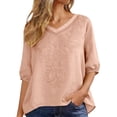 thumbnail image 5 of Guluxicc Plus Size Linen Tunic Tops Women Dressy Retro Embroidered Long Sleeve Boho Shirts Loose Fit V neck Casual Blouse, 5 of 8