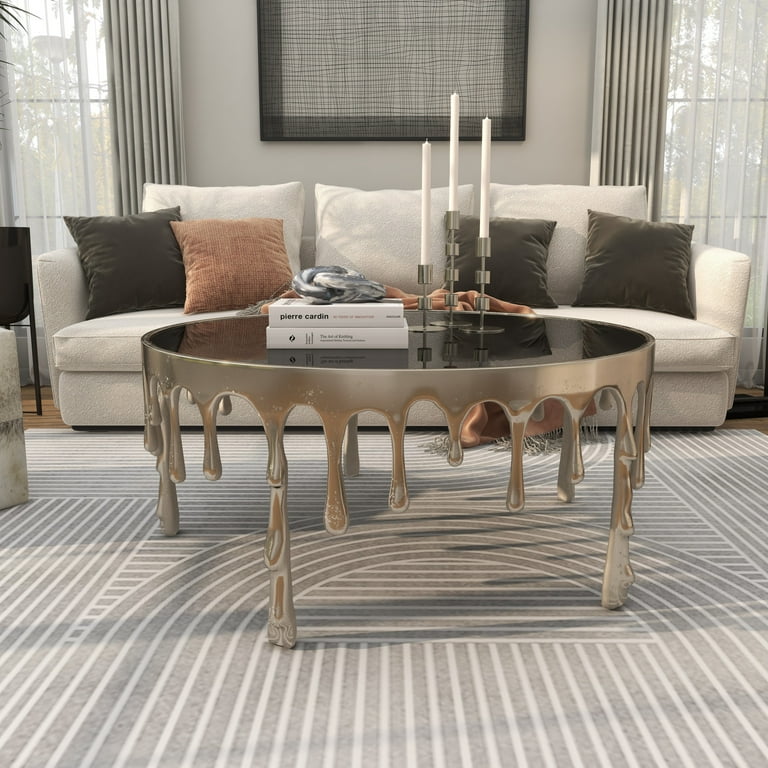 Glass coffee table with silver cheap legs