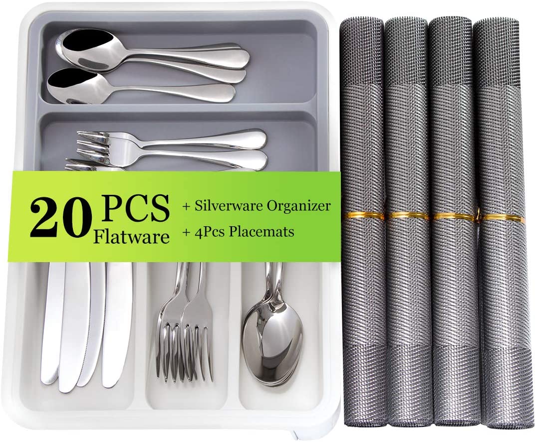 Flatware Sets Silverware Cutlery Set 20Piece Stainless Steel, Flatware