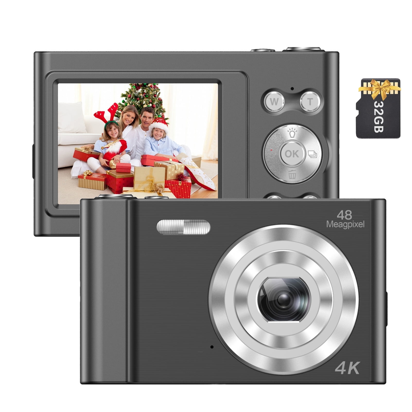Andoer 4K Digital Camera Video Camcorder 48MP 2.4 Inch IPS Screen Auto Focus 16X Digital Zoom Anti-shake Face Detect Smile Capture Built-in Flash & Battery with 32GB Memory Card