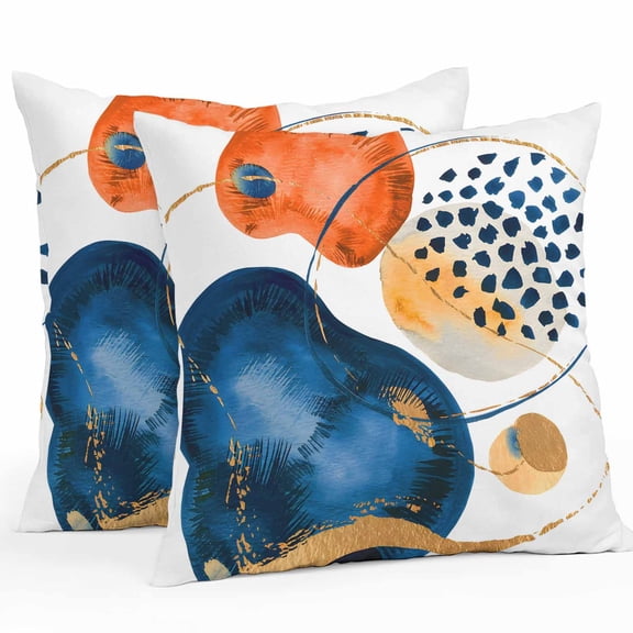 Throw Pillow Covers 16x16 Inch Set of 2, Orange Blue Boho Waterproof Outdoor Pillow Covers, Ethnic Abstract Geometric Striped Decorative Cushion Pillowcases for Couch, Sofa, Bed, Garden, Patio