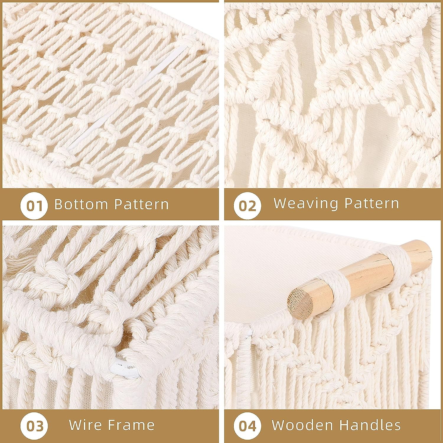 Kvago Macrame Storage Basket Boho Decor Bathroom Baskets for Organizing, Toilet Tank Basket for Bathroom Woven Decor Basket with Handle Bedroom Nursery Living Room Entryway (Beige)