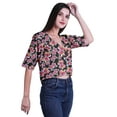 thumbnail image 4 of Moomaya Womens Printed Cotton V-neck Crop Top Elbow Sleeve Summer Clothing Boho Blouse, 4 of 7