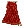 thumbnail image 1 of Chadrakala Women's Rayon Cotton Indian Crushed Flaire Long Maxi Skirt Gold Block Print ,Free Size, Red (S102RED), 1 of 4