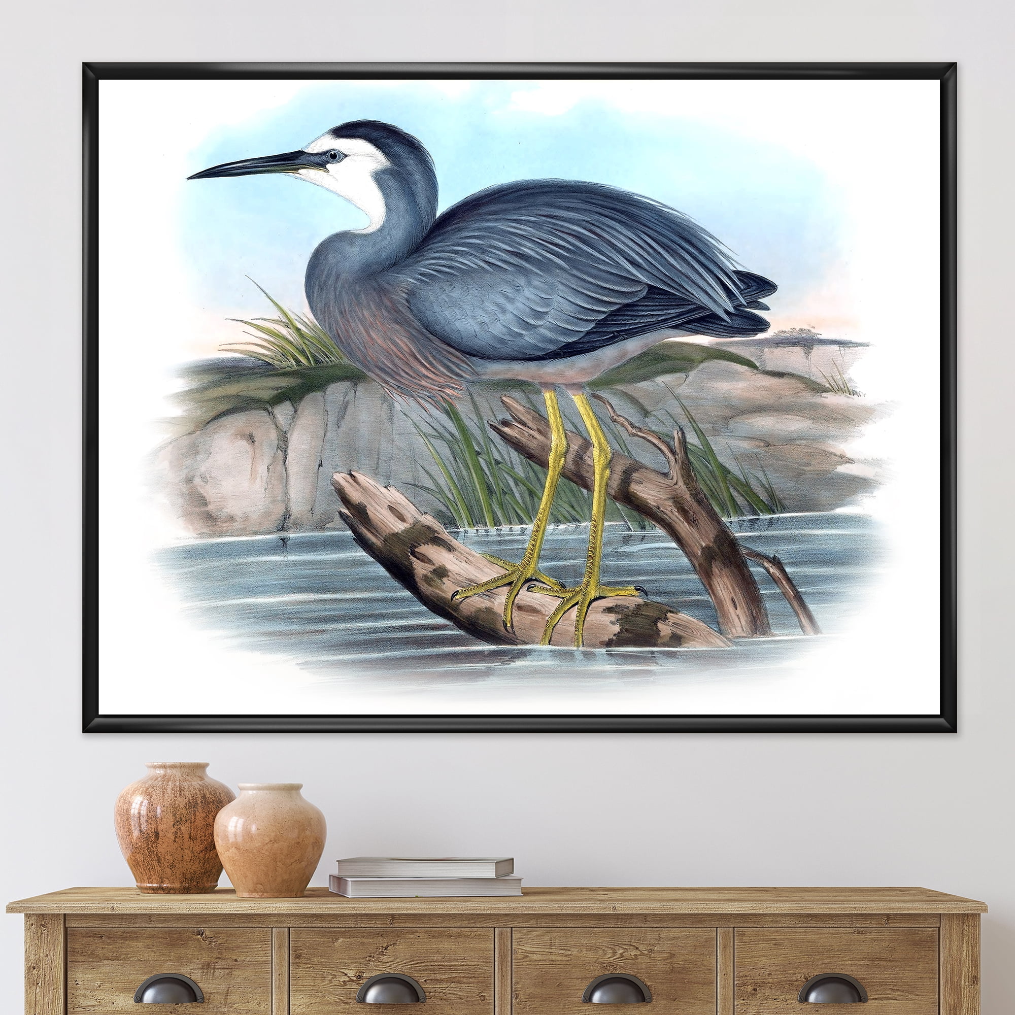 Designart 'Ancient Australian Birds II' Traditional Framed Canvas Wall Art Print
