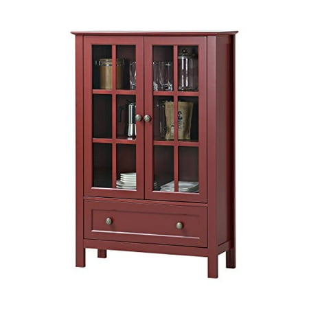 Cottage Modern Red Wood Accent Display Storage Cabinet Double